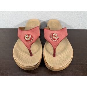 Crocs A-Leigh Cork Wedge Thong Flip Flop Sandals Tan Red 202031 Womens Size 7